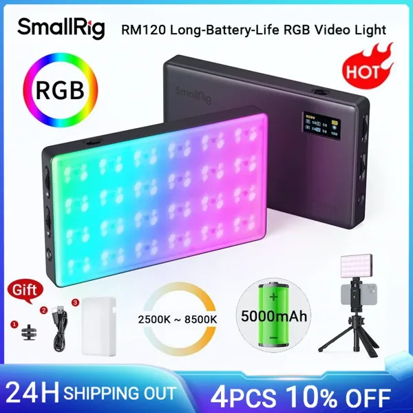 SmallRig RM120 긴 배터리 수명 RGB 비디오 조명, 범용 RGB 카메라 조명, 휴대용 풀 컬러 올 메탈 조명, 틱톡 3808
