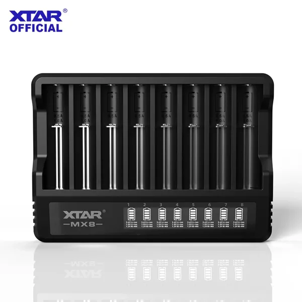 XTAR MX8 스마트 배터리 충전기: 리튬이온/니켈수소 배터리용 8슬롯 LCD 충전기 (0V 활성화 및 완전 보호 기능 포함)
