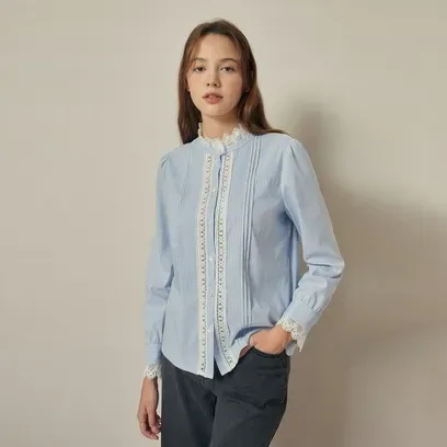 (JJ지고트) 레이스 하이넥 블라우스 GRAA0BLR11