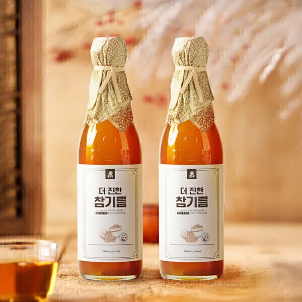 저온압착 더진한 참기름 350ml+350ml 통참깨사용
