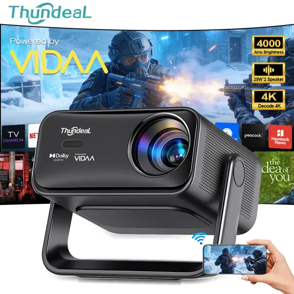 ThundeaL VIDAA TD99W 풀 HD 1080P 4K 스마트 이미지 프로젝터 WIFI 3D 비디오 게임 TD99W 조용한 홈 시어터 시네마 빔 프로젝터 야외용
