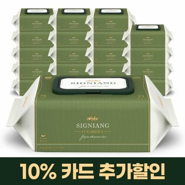 시그니앙 오가든 75g 고평량 물티슈 77매 20팩