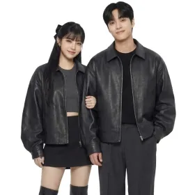 남녀공용 M~2XL 베이직 오버핏 가죽자켓 블루종