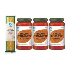 청정원 베이컨토마토 파스타소스 600g, 3개 + 스파게티면 500g, 1개