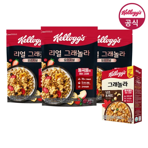 시리얼 리얼 그래놀라 오리지널 400g x 3개 + 넛츠앤씨드 그래놀라 220g
