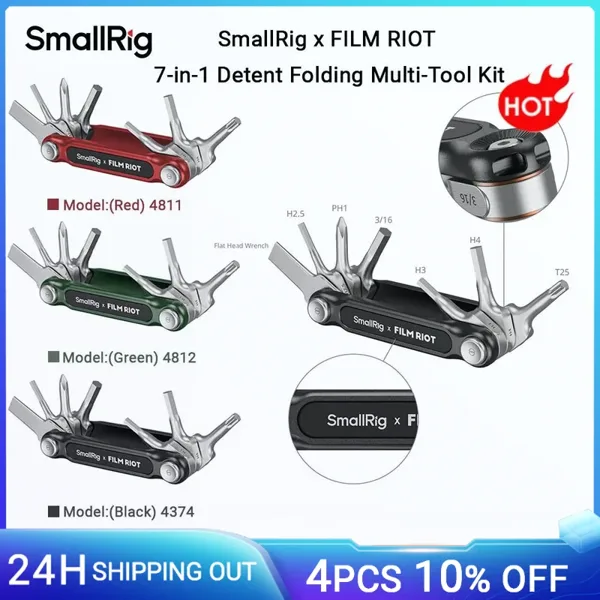 SmallRig x FILM RIOT 7-in-1 디텐트 접이식 멀티 도구 키트, 범용 DSLR 카메라 도구 세트, 스크루 드라이버 및 육각 키 렌치 포함