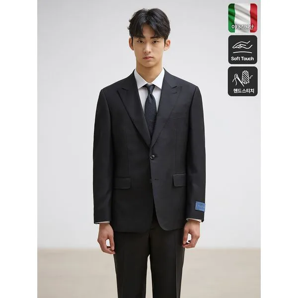 ITALY GUABELLO 울 130수 피크드라펠 수트_블랙 (클래식핏)_SSJWZ93SET