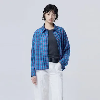 B 자수 체크 블라우스_BABLE1641BL