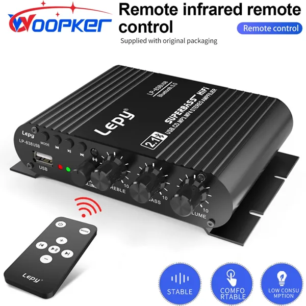 LEPY838USB 블루투스 서브 우퍼 앰프, 컴퓨터 12V 자동차 홈 앰프 U 디스크 무손실 음악 2.1 채널 HiFi