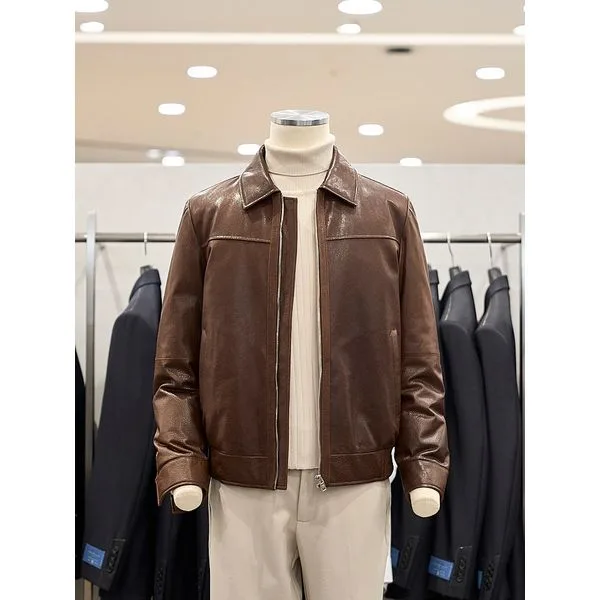 FW 브라운 천연 양가죽 카라 구스다운 점퍼 RQHMLU54A