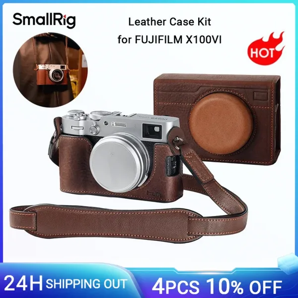 가죽 하프 케이스, 플립 케이스 커버 및 어깨 끈이 포함된 FUJIFILM X100VI용 SmallRig 가죽 케이스 키트 -4558