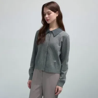 르샵 체크셔츠 배색 긴팔 니트 가디건-L2F45KCD250