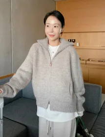 오트밀크 하이넥 니트 집업 (2 color)