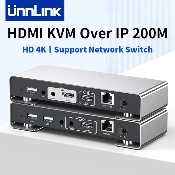Unnlink 4K HDMI USB KVM 익스텐더 Over IP Ehternet Rj45 200M 분배기 지원 카메라 NVR-모니터용 네트워크 스위치