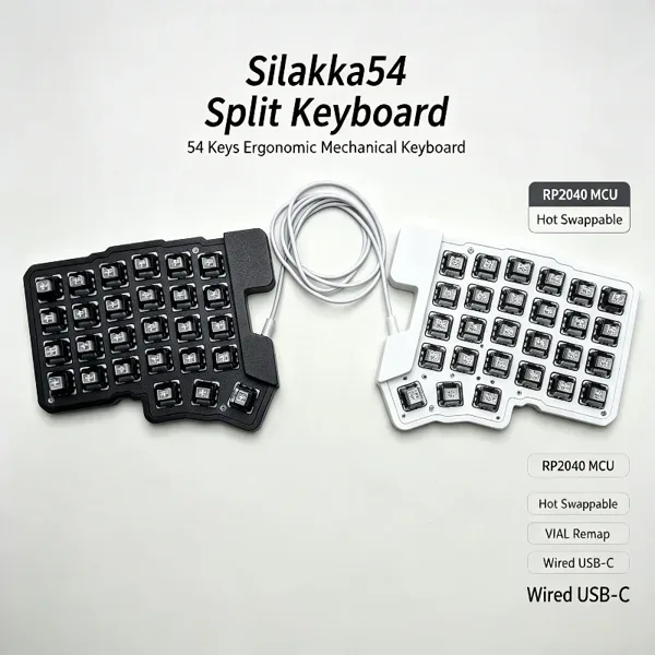 Silakka54 유선 분할형 인체공학적 기계식 키보드 프로그래머 사무실용 핫스왑 가능 Vial/qmk 컬럼 스태거