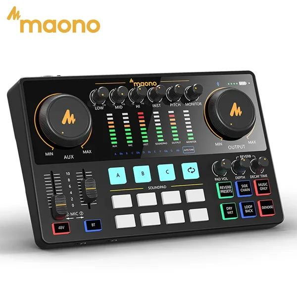 MAONO AME2 오디오 인터페이스 믹서 팟캐스트 스튜디오 콘솔 (XLR 입력, 48V 팬텀 파워, PC 팟캐스트 녹음, 라이브 스트리밍 지원)