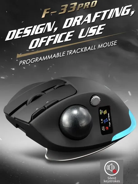 레폰 F33Pro 인체공학 트랙볼 마우스, 2.4GHz 무선, 충전식, 트라이 모드, RGB, 블루투스, PC 및 사무용 프로그래밍 가능 마우스