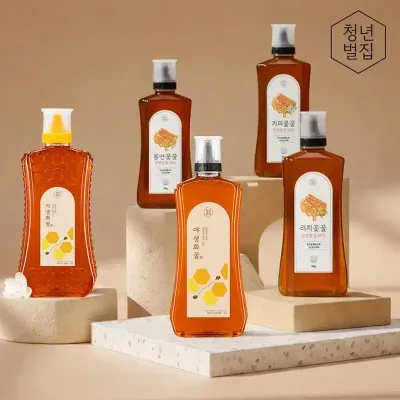 청년벌집 야생화꿀 1kg 천연벌꿀 1개/2개 구성