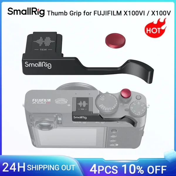 오목 셔터 릴리스 버튼이 있는 FUJIFILM X100VI / X100V(검은색)용 핫슈 커버가 있는 SmallRig 엄지 그립 -4559