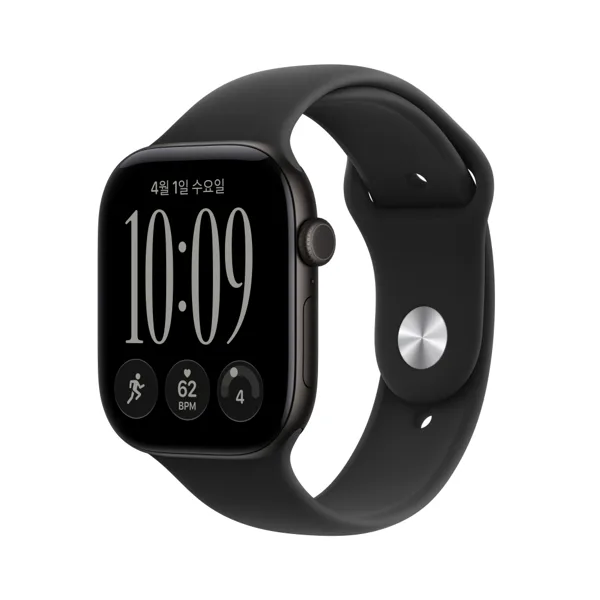 공식 애플워치 12 GPS 46mm 블랙 알루미늄, 블랙 스포츠 밴드 (S/M) MJEK4KH/A