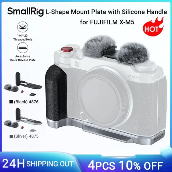 FUJIFILM X-M5용 SmallRig X-M5 L자형 마운트 플레이트, 실리콘 핸들 셔터 릴리즈 버튼 핫슈 커버(슬리버/블랙) 포함