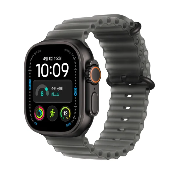 애플워치 울트라 4 셀룰러 블랙 티타늄, 49mm, 트렌스루센트 블랙 오션 밴드