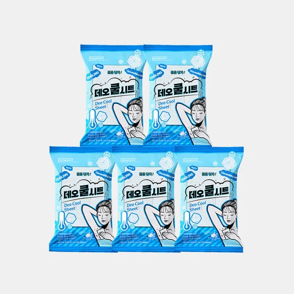 [75매] 마데카 몸을 닦자 데오 쿨시트 15매 5개 / 겨드랑이 쿨링시트 샤워 땀티슈 머스크향