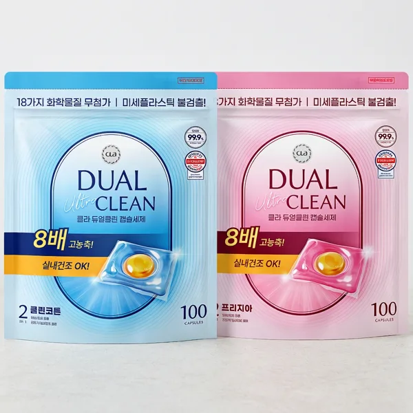 클라 듀얼 울트라 클린 캡슐세제, 클린코튼 8g 100개입 1개 + 프리지아 8g 100개입 1개, 1세트