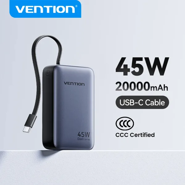 Vention CCC 45W 20000mAh 보조베터리 Xiaomi iPhone Pro Max 용 고속 충전 휴대용 충전기 Samsung Galaxy Battery 3C Powerbank