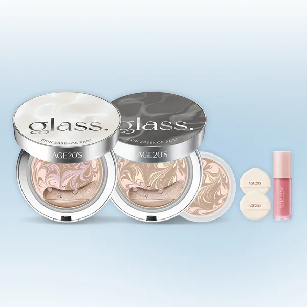 에이지투웨니스 글래스 스킨 에센스 팩트 글로우/퍼펙트 12.5g 본품+리필(+퍼프2매+벨벳블러셔미니) (SPF50+) 광채 촉촉 파운데이션