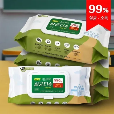 균이제로 소독용에탄올 손소독제 살균 소독티슈 캡형 75매입 5개
