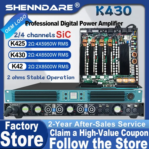 ShennDare K430 전문가용 디지털 고출력 앰프, 2옴, 4x6500W, DJ 서브우퍼, 클래스 D, 1U 4채널 스피커 오디오