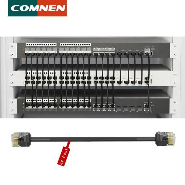COMNEN Cat6/Cat6a 24 팩 슬림 Cat6a 이더넷 패치 케이블 10G 지원 (패치 패널용) 유연한 스위치