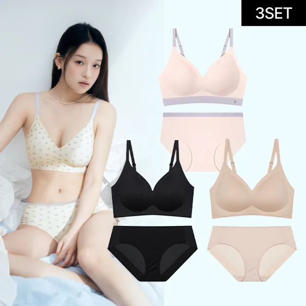 실루엣 심리스 레이스 브라팬티 세트 3세트