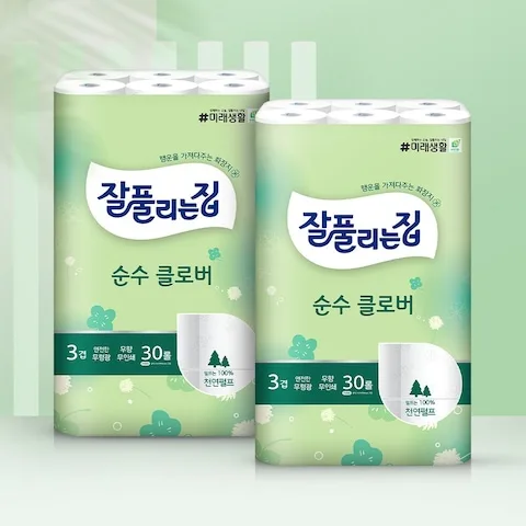 잘풀리는집 순수클로버 천연펄프 화장지 27M 30롤 2팩