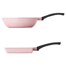 키친플라워 세라믹주물 후라이팬 세트 2개, 그레이 + 연분홍, 1세트, 궁중팬 22cm + 사각팬 18cm