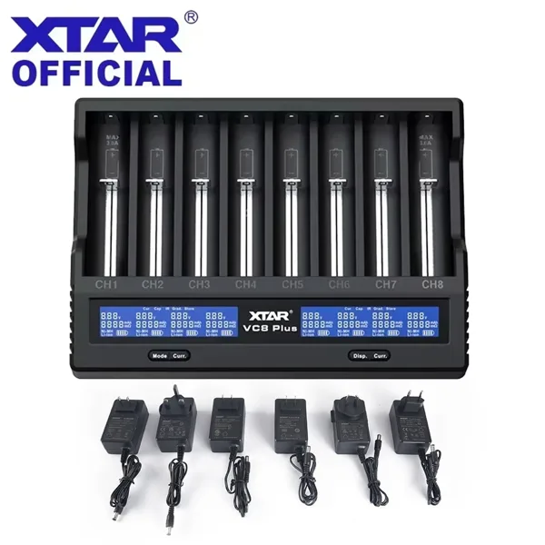 XTAR VC8 Plus 18650 배터리 충전기 12V DC 입력 3A 고속 충전 지능형 충전기 LCD 디스플레이 21700 배터리 충전기
