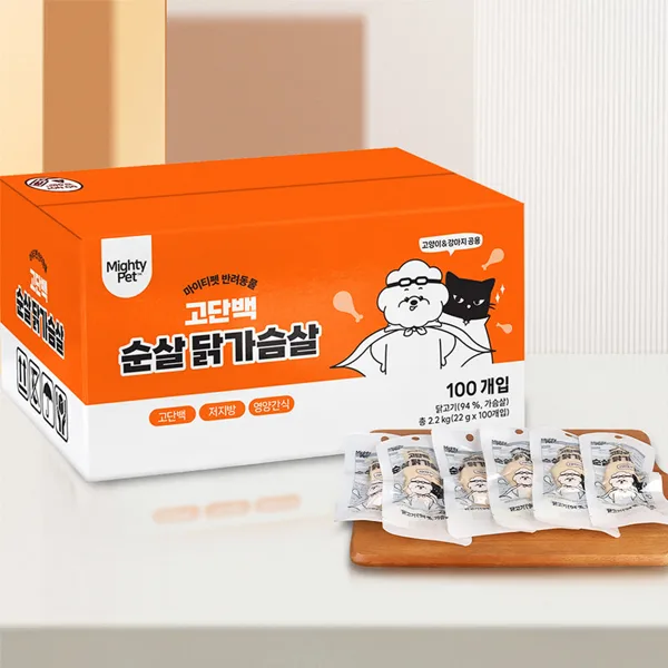 마이티펫 강아지 고양이간식 대용량 순살 닭가슴살 22g x 100개입