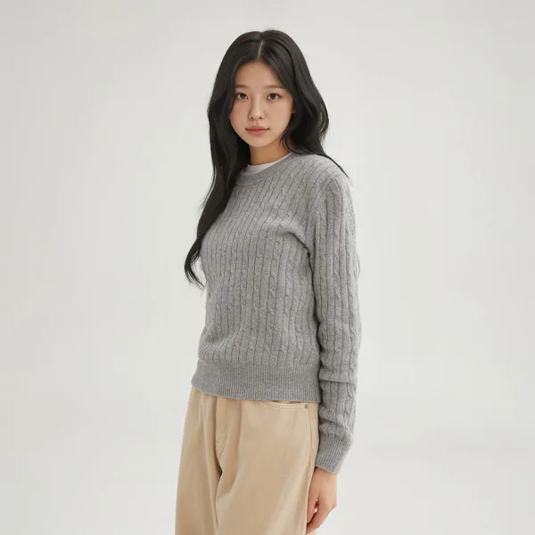 (울블렌드) 여성 케이블 라운드넥 스웨터 (SPKWF4TG02 RE)_SPKWG12G02