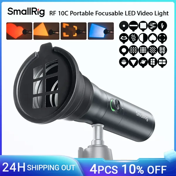 SmallRig RF 10C RGB LED 사진 손전등, 비디오용 4가지 색상/20가지 빛 필터가 포함된 7500mAh 패턴 주변 조명 -4634
