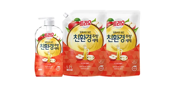 트리오 발효식초 담은 주방세제, 애플 용기, 680ml, 1개 + 리필 1.2L, 2개