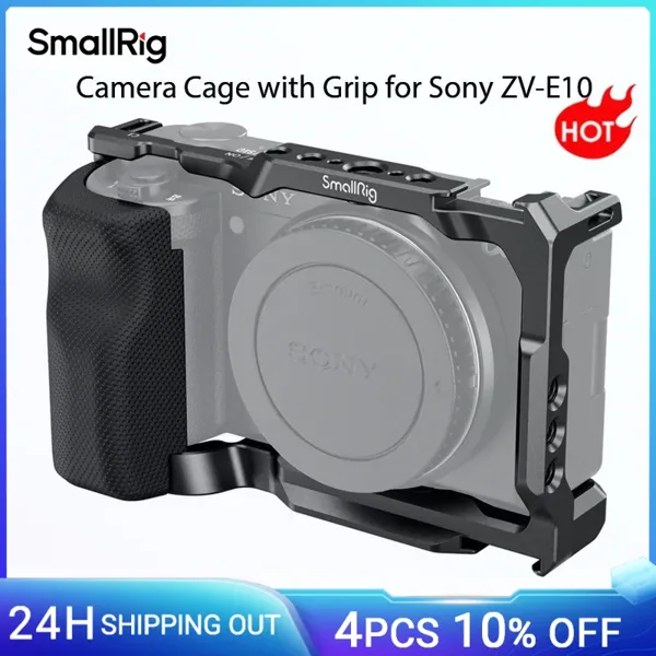 실리콘 그립이 있는 Sony ZV-E10 케이지용 SmallRig 및 Arca-Swiss 케이지 리그 키트용 퀵 릴리스 플레이트가 내장된 콜드 슈 3538
