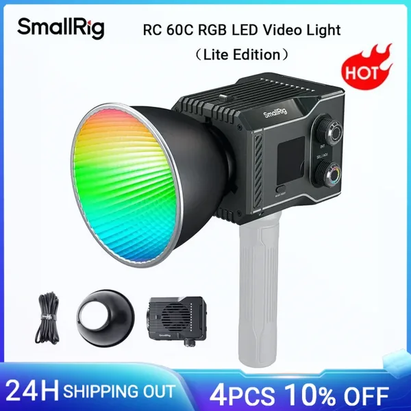 SmallRig RC 60C RGB LED 비디오 조명 내장 배터리(APP 제어 포함), 2500K-10000K(G/M 조정 및 컬러 필터 포함), Lite Edition