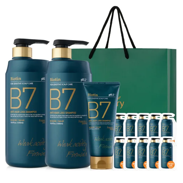 B7 약산성 탈모 샴푸 선물세트 1000ml+1000ml+200ml+10매