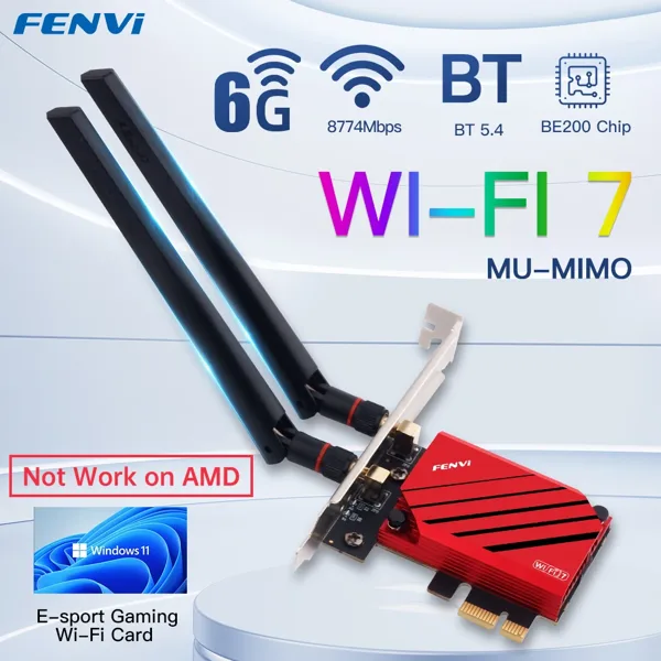 인텔 BE200 Pcie 무선 어댑터용 fenvi WiFi 7 FV-BE8800 블루투스 5.4 트라이밴드 2.4G/5G/6GHz 네트워크 Wifi7 카드 802.11be PC