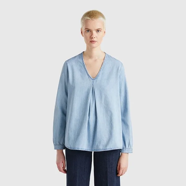 V neck denim blouse_5RZKDQ0BD902