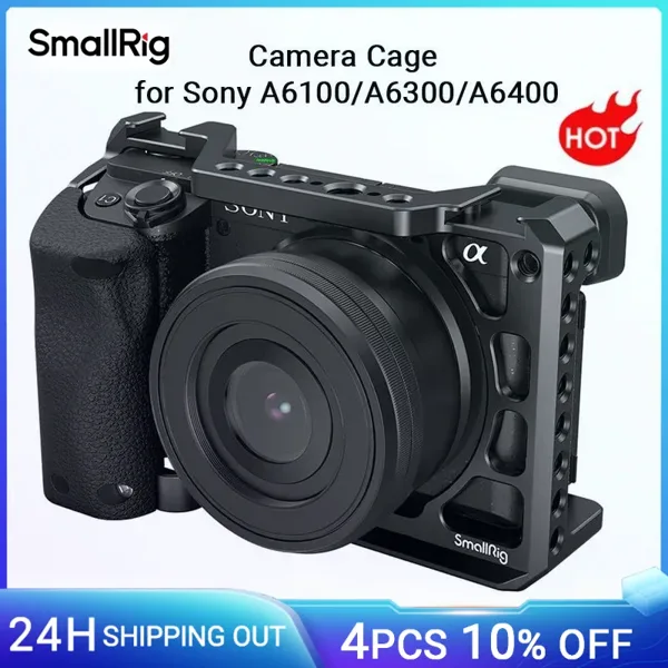 SmallRig-DSLR A6400 카메라 케이지 실리콘 손잡이 핸드그립 콜드 슈 케이스 리그 세트, 소니 A6100 / A6300/ A6400 -3164 용 카메라 케이지