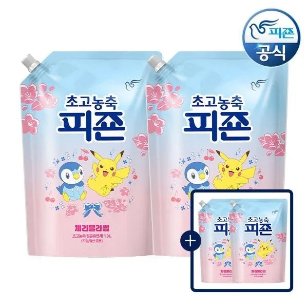 피죤 초고농축 섬유유연제 포켓몬에디션 체리블라썸 1.3L 리필 4개