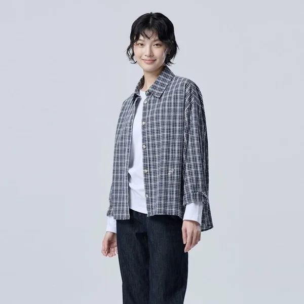B 자수 체크 블라우스_BABLE1641BK
