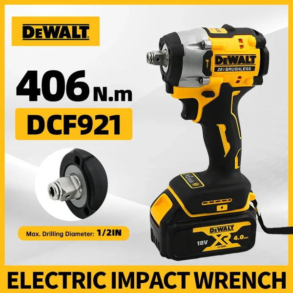 디월트 DCF921 무선 브러시리스 임팩트 렌치 LED 라이트 406N.m 전동 공구